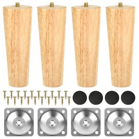 CEOTIS 15 cm Wooden Feet - Pack of 4 Wooden Furniture Legs, Replacement Feet for Sofa, Table Legs, Cabinet Feet with Mounting Plate and Rubber Pads, Sofa Replacement Legs, Feet for Cupboard