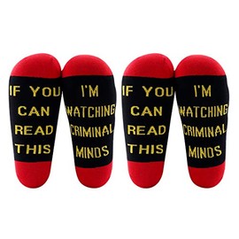 LEVLO Criminal Minds Inspired Gift If You Can Read This I'm Watching Criminal Minds Cotton Socks Criminal Minds Fans Gift (2 Pairs/Set - Mid Calf - 3)