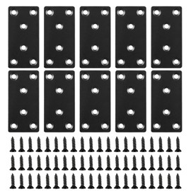 Henxing Pack of 10 Flat Connectors, 80 x 40 x 1.8 mm, Stainless Steel Flat Connectors, Black, Perforated Plates, Metal Plates, Wood Connectors, Metal with 60 Screws, Flat Angle for Connectors