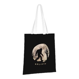 Funny Bigfoot Sasquatch Full Moon Canvas Tote Bag Aesthetic for Women girl Lightweight Reusable Grocery Shopping Cloth Bag Suitable for Beach,Travel, School, Gym, Groceries Shoulder Tote Bag Gift