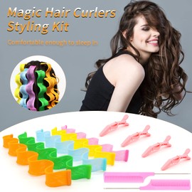 30Pcs Hair Curlers Styling Kit, No Heat Wave Style Hair Rollers Spiral Curls, Magic Hair Curlers with Styling Hooks, Combs and Clips, Curl Wave Formers for Women Girls Most Kinds of Hairstyles(50CM)