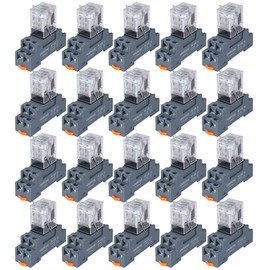 20PCS Electromagnetic Power Relay, 8-Pin 10 AMP 24V AC Relay Coil with Socket Base, LED Indicator, DPDT 2NO 2NC - MY2NJ [Applicable for DIN Rail System]