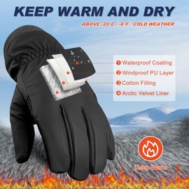 Sukeen Windproof Winter Gloves for Cold Weather, Warm Ski Gloves for Men Women, Anti-Slip Snow Gloves with Touchscreen Fingers, Winter Gloves for Skiing Snowboarding Running Driving Cycling, Black, XL