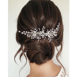 Wedity Bridal Headband Rhinestone Silver Wedding Flower Hair Vine Leaf Bridal Hairpiece Beads Hair Accessories for Women and Girls