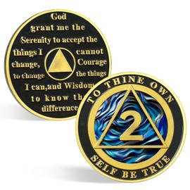 CHURYUML 2 Year Sobriety Coin Blue Ripple Sobriety Chip Two Year AA Medallions to Thine Own Self Be True Sober Coins Sobriety Gifts for Women Men Alcoholics Anonymous Addiction Recovery Gift