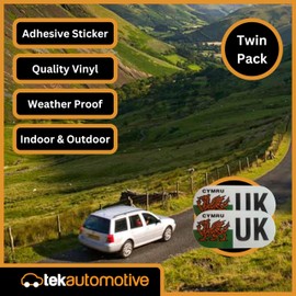 Tek Automotive Wales Stickers – Twin Pack Welsh Dragon Car Sticker | 210x95mm Cymru Ob Round Decal | Waterproof Vinyl Welsh Car Stickers for Motorcycles, Vans, Laptops & More | Welsh Flag Stickers