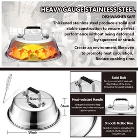 Griddle Accessories Smash Burger Kit (5Pcs), Joyfair Grill Spatula with 9in Melting Dome & Bacon Press Set, Stainless Steel Turner, Basting Cover, Cast Iron Press for Outdoor BBQ (Wooden Handle)