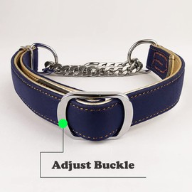 JiangYanus Martingale Dog Collars, Padded Leather Half-Check Stainless Steel Chain Anti-Escape No Pull Choke Dog Training Collar for Small, Medium, Large Dogs