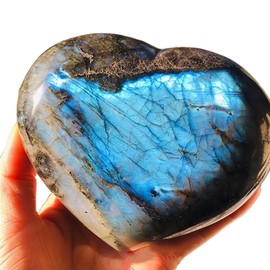 Extra Large Heart Crystal Stones Healing Crystal Palm Polished Love Shaped Gemstones Blue Labradorite Heart Rock Meditation Gift 3.0-3.5 Pounds