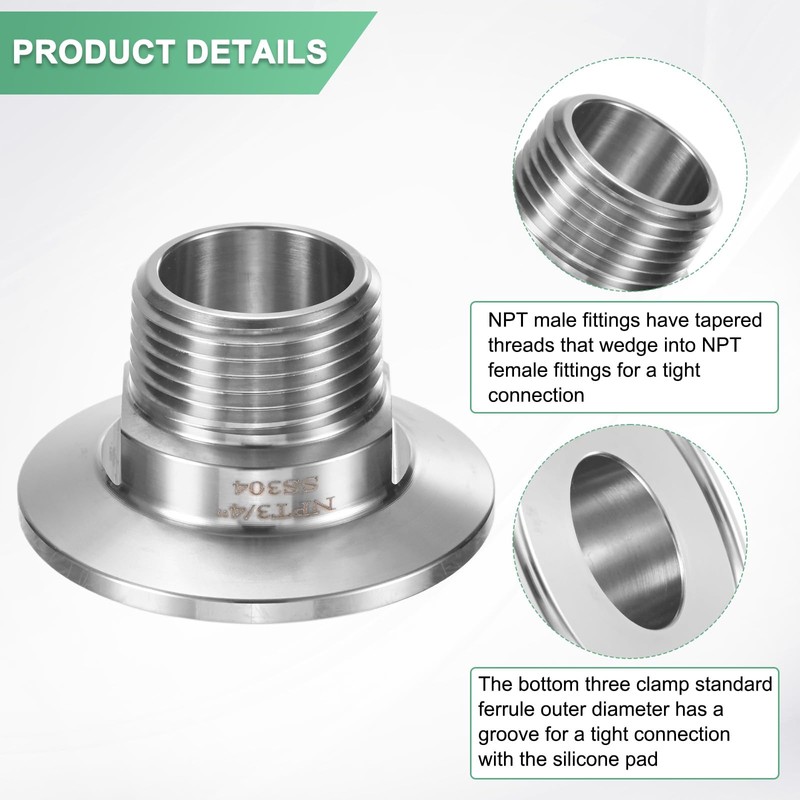 M METERXITY 1-Pack Tri Sanitary 1.5 in Clamp Fittings to