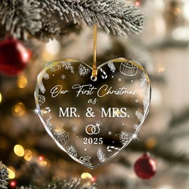 Funitz Our First Christmas Married Ornament 2025, Wedding Gifts for Newlyweds, Bridal Shower, Bride Gifts, Future Mr & Mrs Ornaments 2025, 1st Christmas Glass Ornament for Couple Gift Idea