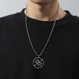 VASSAGO Azazel Sigil Necklace Sigil of Saturn Azazel Pendant Necklace Stainless Steel Sigil of Azazel Sigil of Demons Necklace Satan Goetia Necklace Jewelry Gift for Men Women (Silver White)