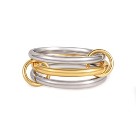 CHUQIU Gold/Silver Interlocked Rings For Women Dainty Stainless Steel Cubic Zirconia Stackable Statement Rings Two-toned Connected Bands Rings Non Tarnish (size 6-10) (R-Silver gold silver ring, 9)