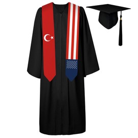 72 Inch Turkey Flag and USA Flag Graduation Sash Unisex Adults Graduation Stole Scarf International Class of 2024 (Not Include Baccalaureate Gown and Hat)