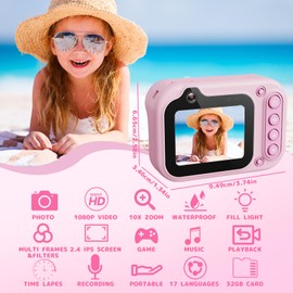 3T6B Children's Underwater Camera, 3 m / 10 ft Underwater Camera, Snorkelling, 26 MP Photo 1080P Video Digital Camera Waterproof with 32G Memory Card, Suitable for Children from 3 Years
