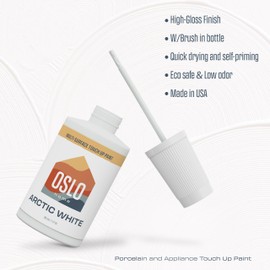 Oslo Home Porcelain + Appliance Touch Up Paint, Arctic White, 1oz, High-Gloss, w/Brush in Bottle, for Appliances