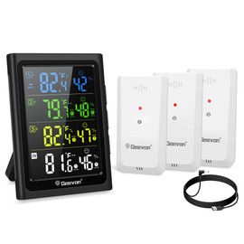 Geevon Weather Stations Wireless Indoor Outdoor Thermometer with 3 Outdoor Sensors, Large LCD Display Digital Temperature Humidity Gauge with Backlight (Color HD VA Display)