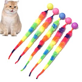IUHKBH Interactive Cat Balls, 5 Packs Cat Bouncy Balls with Rainbow Worm Cat Chaser Toy Cat Exrecise Toy Balls, Hour of Entertainment, Safe for Your Kitty