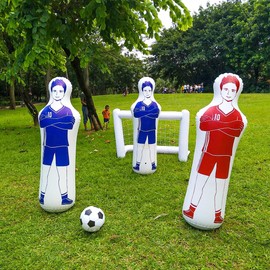 Inflatable Football Dummy Goalkeeper Air Mannequin Free Kick Defender Wall Football Practice Tumbler for Dribbling Wall Passing Drills (Blue)