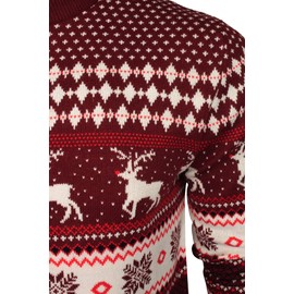 Xact Mens Traditional Reindeer Stag Christmas Jumper, Fairisle - Claret
