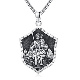 Twoowl Saint Christopher Necklace for Men 925 Sterling Silver Patron St Christopher Amulet Pendant Necklace Protection Catholic Faith Jewelry Gifts for Men Women, Sterling Silver, No Gemstone