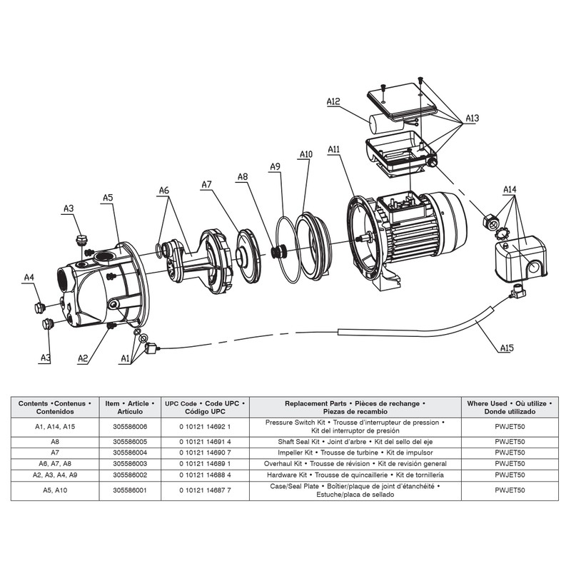 Red Lion 305586003 Overhaul Repair Kit for PWJET50 1/2 HP