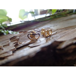 Anti-allergic open hearts in gold stainless steel studs, gold earrings, love, hearts, anti-allergic, studs, double heart, mother love, anti-allergic
