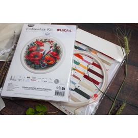 Luca-S BC209 Poppy Hoop Counted Cross Stitch Kit for Adults Needlework and Embroidery Kit