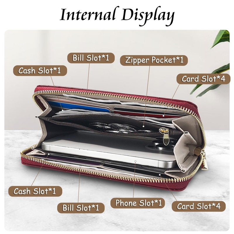 Energather Wristlet Wallets for Women, PU Leather Clutch Wallet Purse