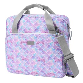 Losong 3 Ring Zipper Binder 3 Inch D-Ring, Binder with Zipper Shoulder Strap 700 Sheet Capacity & Multi-Pockets School and Office Binder Organizer, Compatible with 13-Inch MacBook(Mermaid Scale)