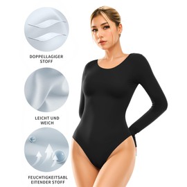 ALGALAROUND Women's Long Sleeve Bodysuit with Crew Neck Double Lined Long Sleeve Body Top Tops for Women Pullover Elegant Long Sleeve Bodysuit Women, black