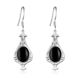 Obsidian Earrings 925 Sterling Silver Black Obsidian Earrings Natural Stone Healing Vintage Jewelry Gifts for Women Girls