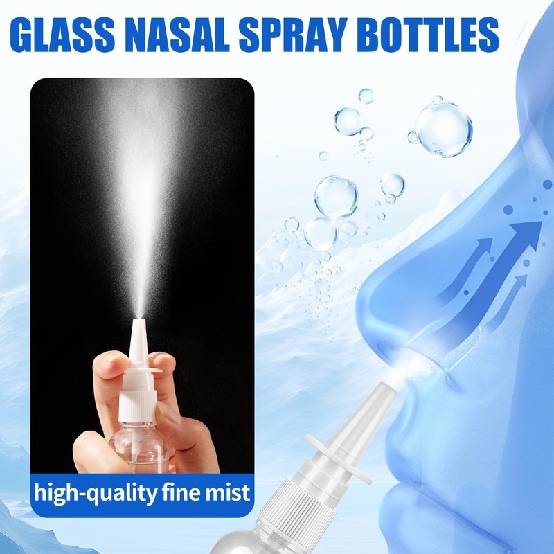 ZHWKMYP 10 Pcs Nasal Spray Bottles, 30ML/1oz Transparent Glass Refillable