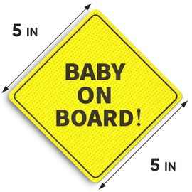 Baby On Board Sticker Sign - Essential for Cars - 2 Pack, 5" by 5" - Bright Yellow and See-Through When Reversing - Best Safety Signs - No Need for Suction Cup or Magnet - Durable and Strong Adhesive