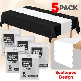 White Plastic Disposable Table Runner. 5 Pack 14 x 108 inch. Scallop Table Runner Adds A Pop of Color to Your Party Table, by Swanoo