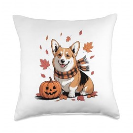 Corgi Dog Lover Pumpkin Fall Autumn Thanksgiving Throw Pillow