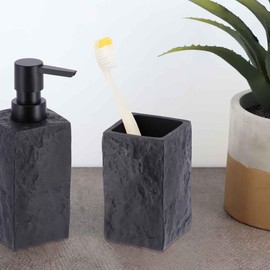 Square Resin Stone Effect Bath Tumbler Cup Toothbrush Holder Black