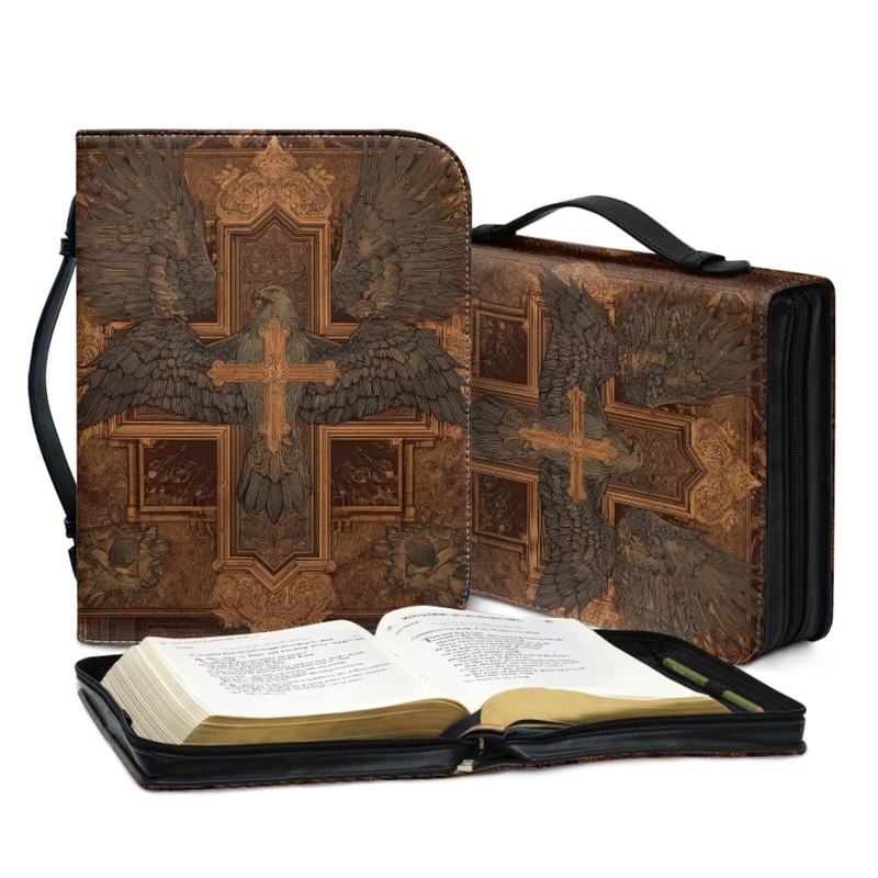 Chicprint Vintage Sacred Cross Eagle Bible Bag with Bookmark Pu