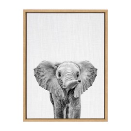 Kate and Laurel Sylvie Baby Elephant Framed Canvas Wall Art by Simon Te of Tai Prints, 18x24 Natural