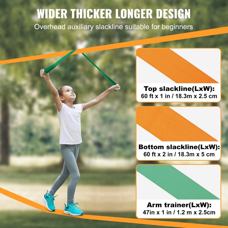 VEVOR Slackline Kit with Training Line, 60 ft Backyard Slack