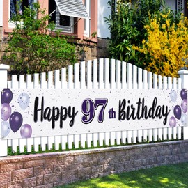 LASKYER Happy 97th Birthday Purple Yard Sign Banner - 97th Birthday Party Decorations (9.8ft x 1.6ft)