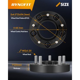 dynofit 5x4.5 Wheel Spacers for Nissan 350Z 370Z, 1" (25mm) Hubcentric Spacers 66.1mm Hub Bore M12x1.25 Thread for Infinit G35 G37 FX35, 5x114.3 Real Forged Spacer for Altima, Maxima, Murano, 4Pcs