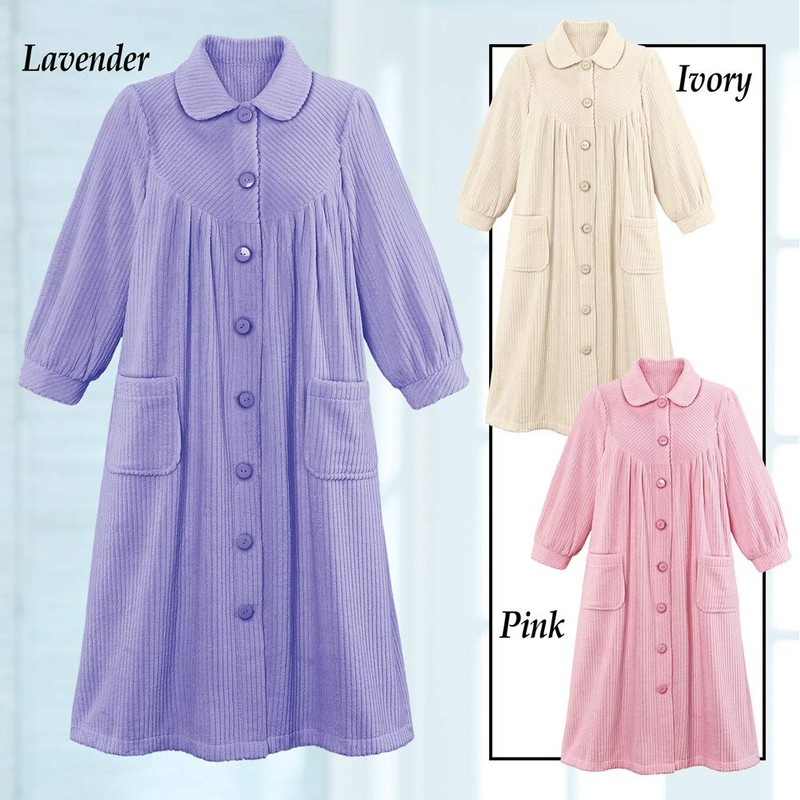 Collections Etc Women's Plush Fleece Button Front Robe with Pockets,