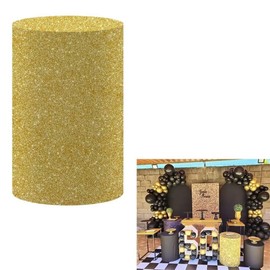 HISDH Glitter Golden Spandex Cylinder Pedestal Stand Covers for Birthday Party Plinth Pillars Fabric Cover Wedding Bridal Shower Banquets Tablecloth Decorations Prop D14''byH30''