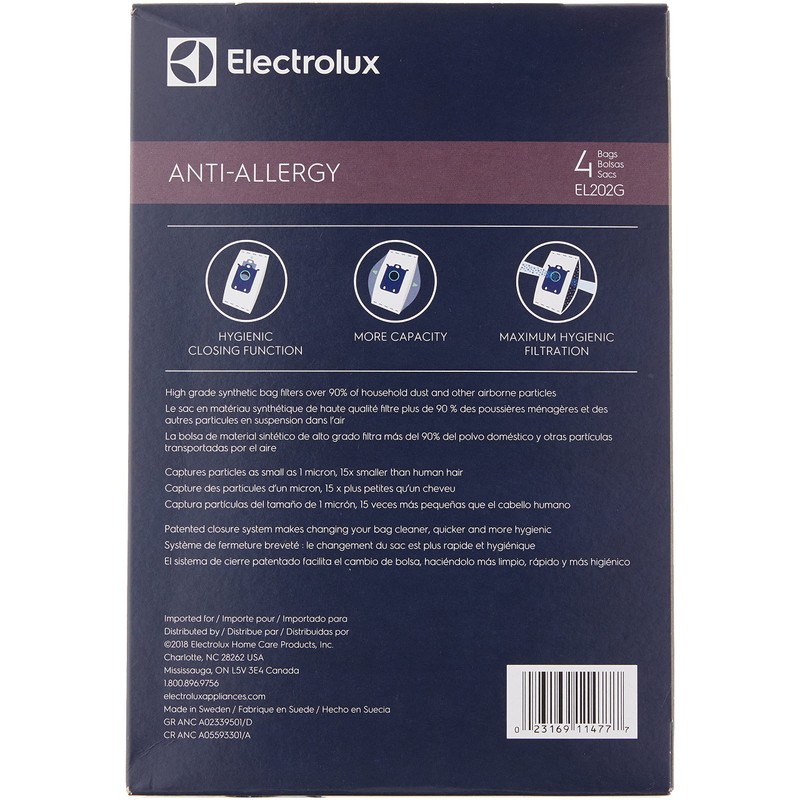 Electrolux EL202G S-Bag Anti-Allergy Synthetic Vacuum Bags, 4 Pack, Blue