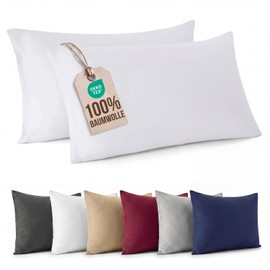 Cushion Cover 40 x 60 cm, Set of 2 – 100% Jersey Cotton 140 gsm, Pillowcase and Cushion Cover with Zip – Soft, Easy to Iron & Hypoallergenic – White – Oeko-Tex Standard 100 Certified