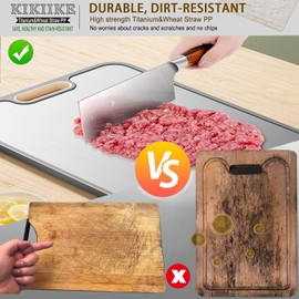 Titanium Cutting Board Double Sided Pure Titanium Cutting Boards for Kitchen, Pure titanium & Wheat Straw PP Food Grade metal cutting board, Non-slip durable and easy to clean (Large)