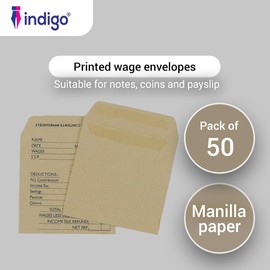 Indigo Printed Wage Pay Money Brown Manilla Envelopes (50)