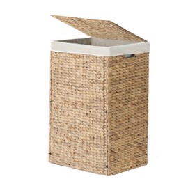 Nivora Water Hyacinth Laundry Hamper Brown 15 x 11.8 x 24 Inches - 64 Liters/18 Gallons with Removable Liner - Woven Organizer for Dirty Clothes, Bedroom Laundry, or Bathroom Towel Storage