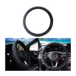 AICEL Elastic Car Steering Wheel Cover, Soft PU Leather Vehicle Steer Wheel Protector, Anti-Slip Breathable Auto Interior Decor Accessories for Women Men, Universal for SUV, Truck, RV（Black/Blue）